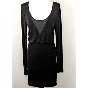 Guess NWT Black shimmer Wmns dress sz LBust36 Waist 30"knitWide V back Lined